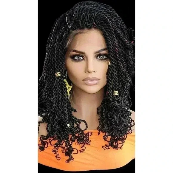 Handmade Braided braided wig Jet Black Kinky twists wig 360 Lace Closure. NWT - Picture 12 of 16